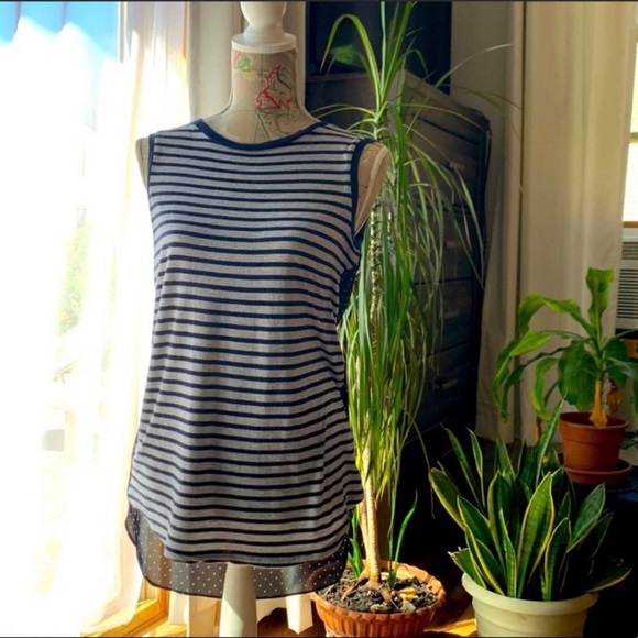 STYLUS Women’s Sleeveless Polka Dot Striped Casual Tank Top Navy Gray Size Small - Picture 2 of 6